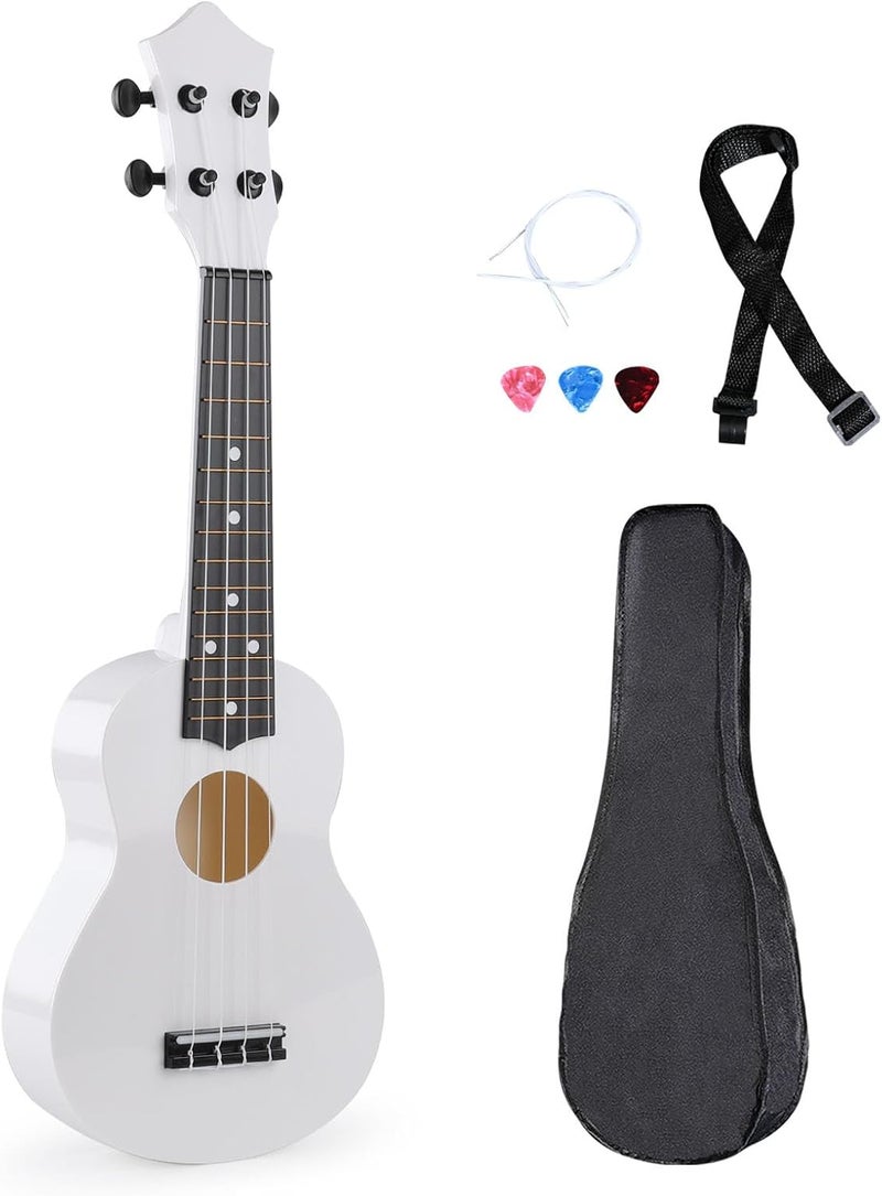 LIEKE kids Toy Ukulele 21 inch Ukelele Musical Instrument Gift for Child Girls Children Toddlers with Bag Strap Picks (White） - Image 1